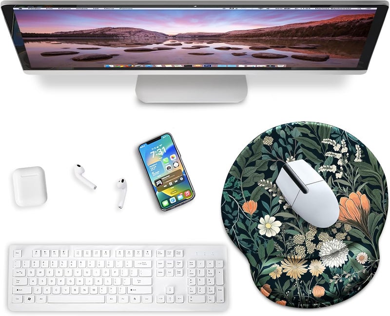 Blusabaca Floral Mouse Pad with Wrist Rest, Wildflower Ergonomic Mousepad Wrist Support for Desk, Green Plant Weed Gaming Mouse Pads for Wireless Mouse Computer Work Home Desk Accessories Office Supplies - Image 2